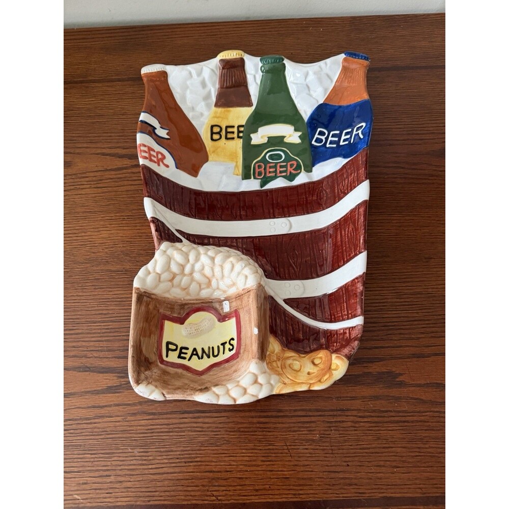 Cardinal INC Chips & Dip Party Platter - Ceramic With Beer Theme, Football. READ
